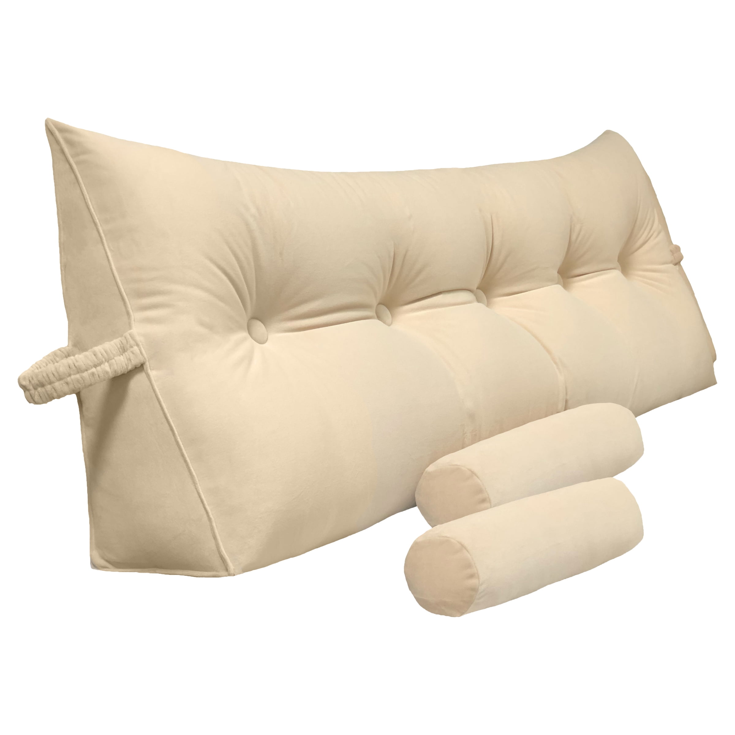 Peachwell Triangular Reading Bed Rest Pillow Large Bolster Cushion Headboard Backrest Wedge Pillow with Two Detachable Roll Pillows for Neck & Lumbar Support (Beige, Queen: 59 x 8 x 20 inches)