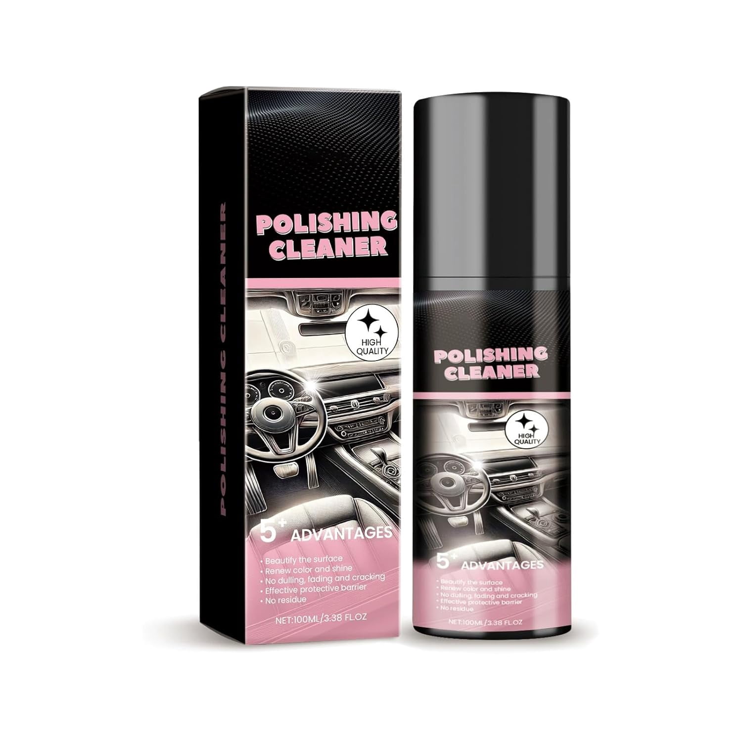 Polishing Cleaner Car Interior Spray | 100ml Waterless Vehicle All Purpose Polish & Interior Detailer, Restores Shine & Protects