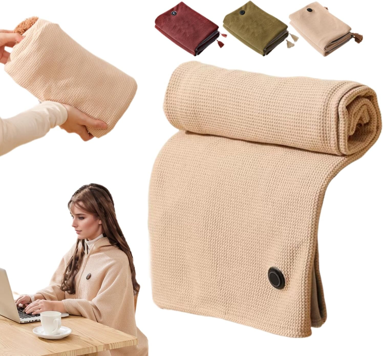Portable Heated Shawl | 2026 New Cordless Heated Blanket Wrap with 3 Heating Levels for Women, Home, Camping & Travel