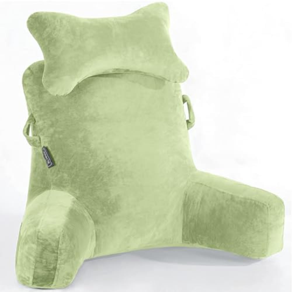 Reading Pillow-Extra Large 31 Bed Rest Pillow with Detachable Neck Roll Arms for Sitting in Bed or Couch-Backrest Reading Pillow Adult Back Pillows for Reading/Watching TV/Gaming/Relaxing-Green