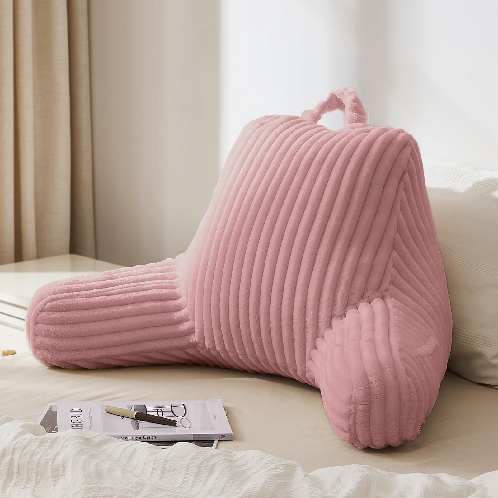 Reading Pillow For Sitting In Bed Flannel Up Adult & Backrest Cushion Sit Couch Or Floor Dorm Plush Pink