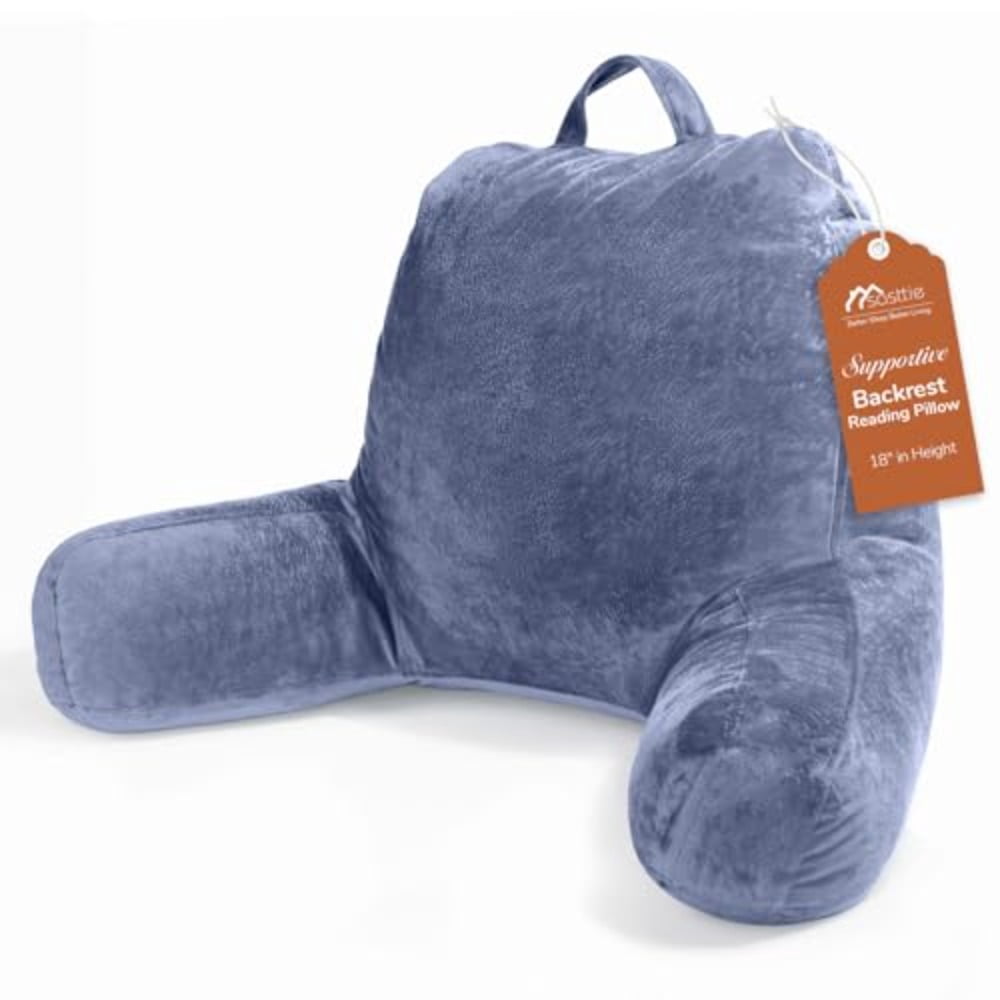 Reading Pillow Velvet Back Pillow for Bed Sitting Up Adult Back-Rest Support Cushion with Arms for Sit Up on Couch Sofa and Floor Dorm Essentials Reading Accessories Grey Purple