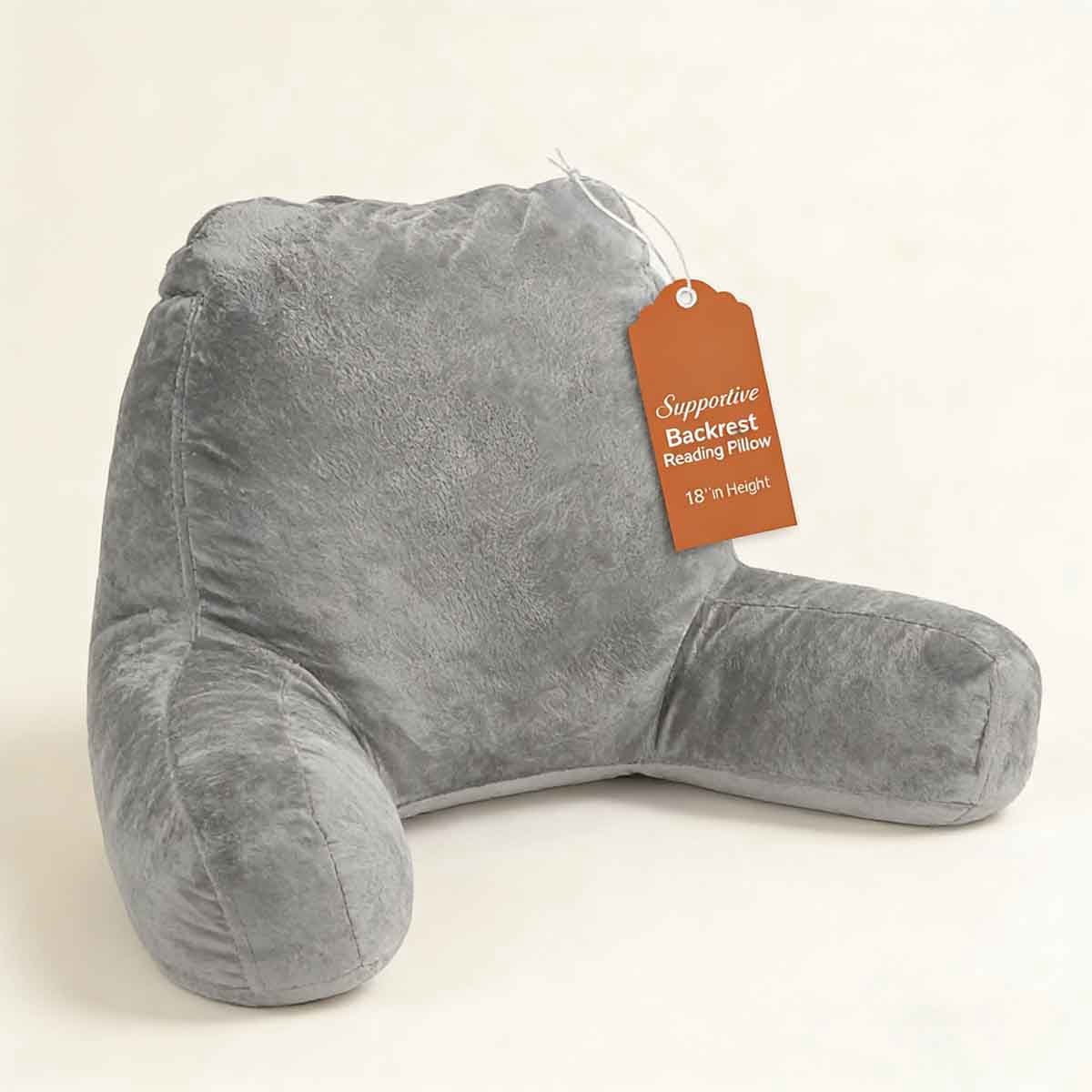 Reading Pillows for Sitting in Bed, Velvet Back Pillow for Sitting Up, Back-Rest Support Cushion for Couch, Sofa, and Floor, Dark Grey