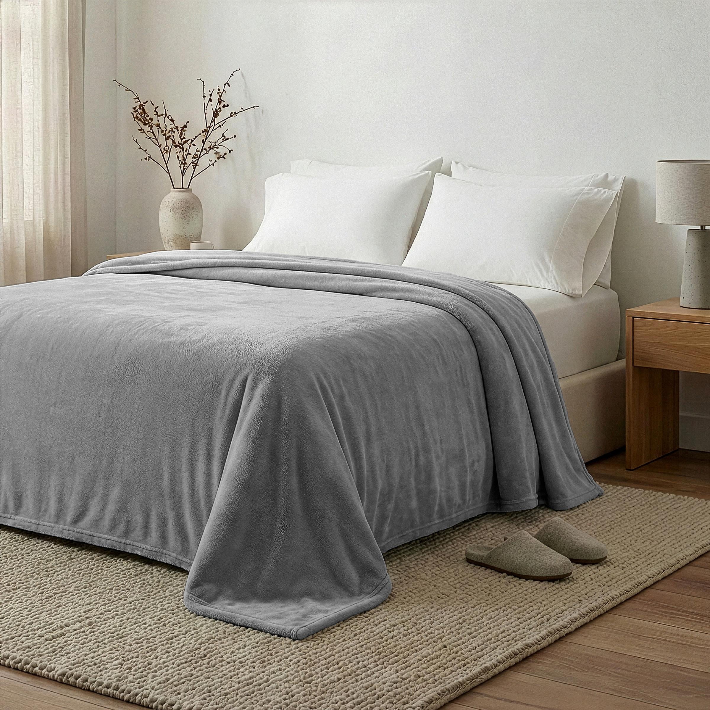 Regal Living Warm & Cozy Plush Velvet Blanket, Solid Gray, 90 x 90