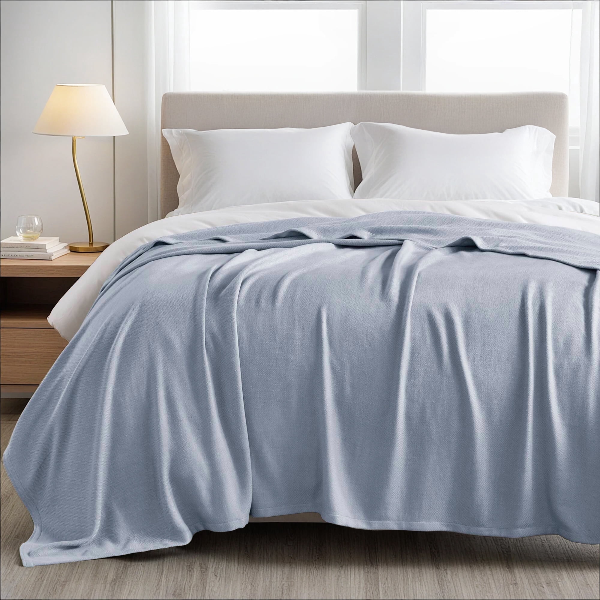 Regency Heights Cozy Bamboo Cotton Blanket, Lightweight Blanket for Sofa Couch, All Season Breathable Bed Blanket for Hot Sleepers with Diamond Jacquard, King, Light Blue