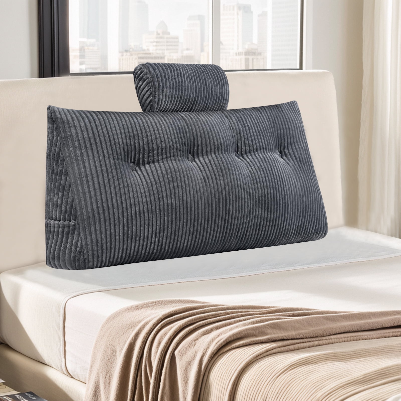 SHANNA Headboard Wedge Pillow, Triangular Headboard Pillow Bed Rest Reading Backrest Back Support Bolster Pillow for Sitting in Bed,Gray, Twin Size
