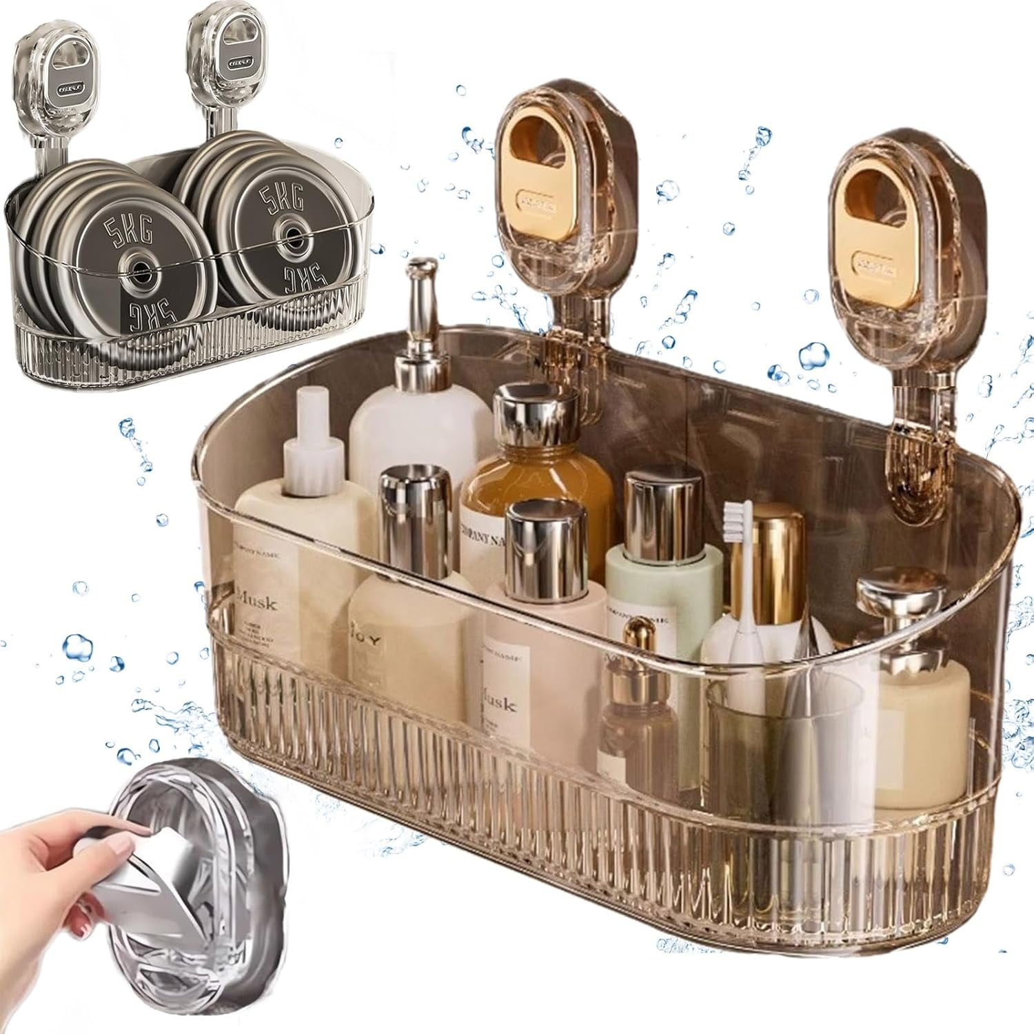 Suction Cup Storage Box, No-Drill Bathroom Suction Storage Rack and Wall Organizer Basket for Bathroom and Kitchen