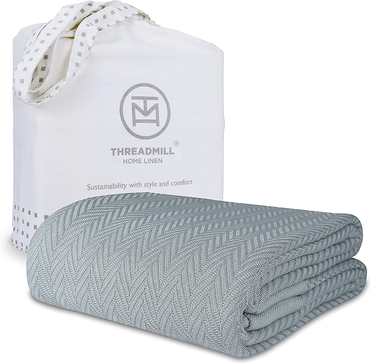 Threadmill Home Linen Cotton Blanket, All-Season, Full/Queen Size Bed, Scottish Grey