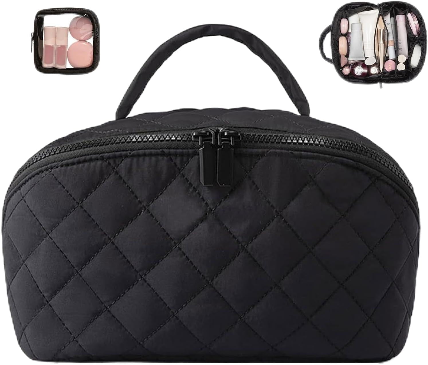 Travel Makeup Bag for Woman, 2026 New Lay-Flat Cosmetic Organizer with 5 Dedicated Pockets, Water-Resistant & Leak-Proof Toiletry Bag for Travel and Daily Use