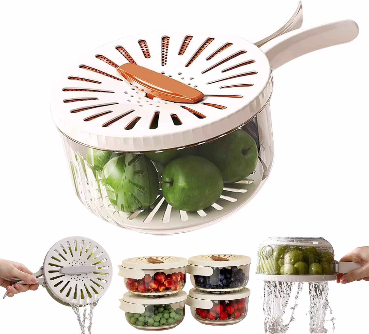 2-in-1 Draining and Preservation Basket | Multi Purpose Fruit Washing Bowl with Strainer & Lid for Kitchen, Fridge, Picnic & Camping