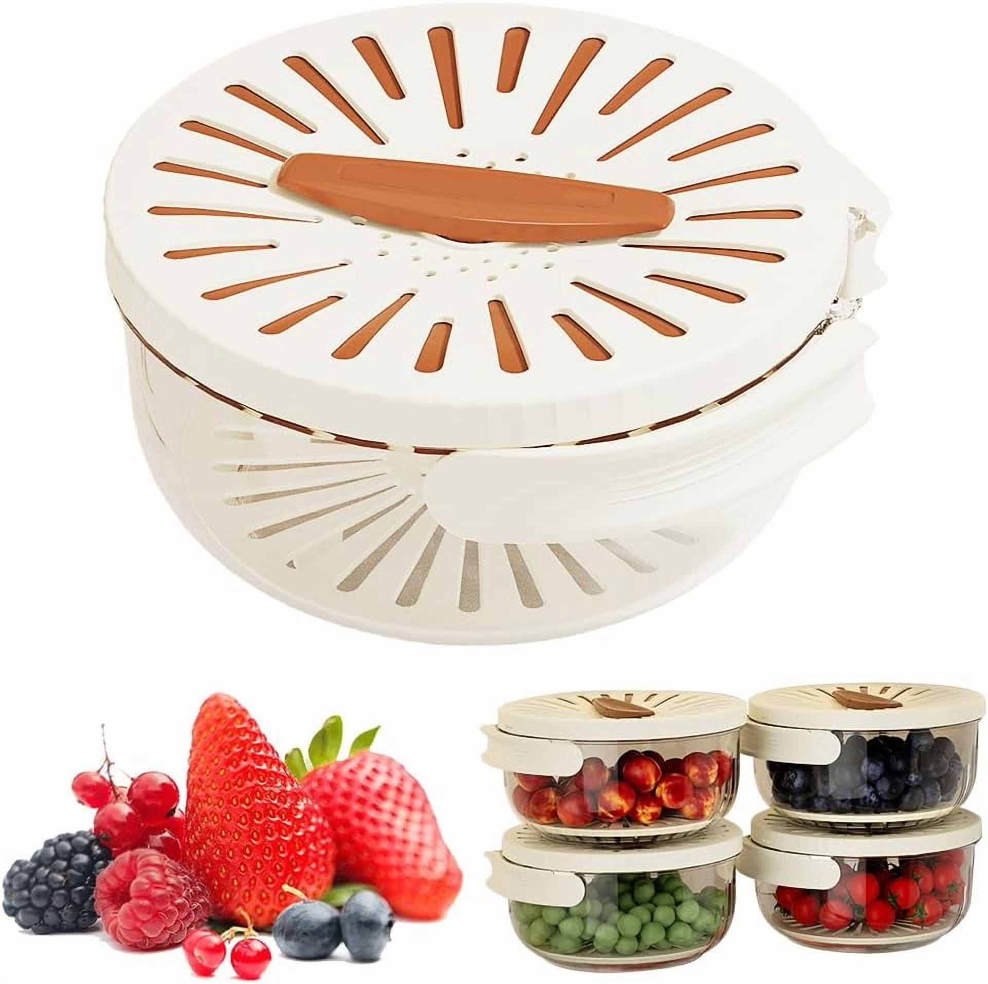 2-in-1 Draining and Preservation Basket, Multi-Functional Fruit and Vegetable Washing Bowl with Lid, Foldable Handle Fruit Strainer Container Kitchen Tool