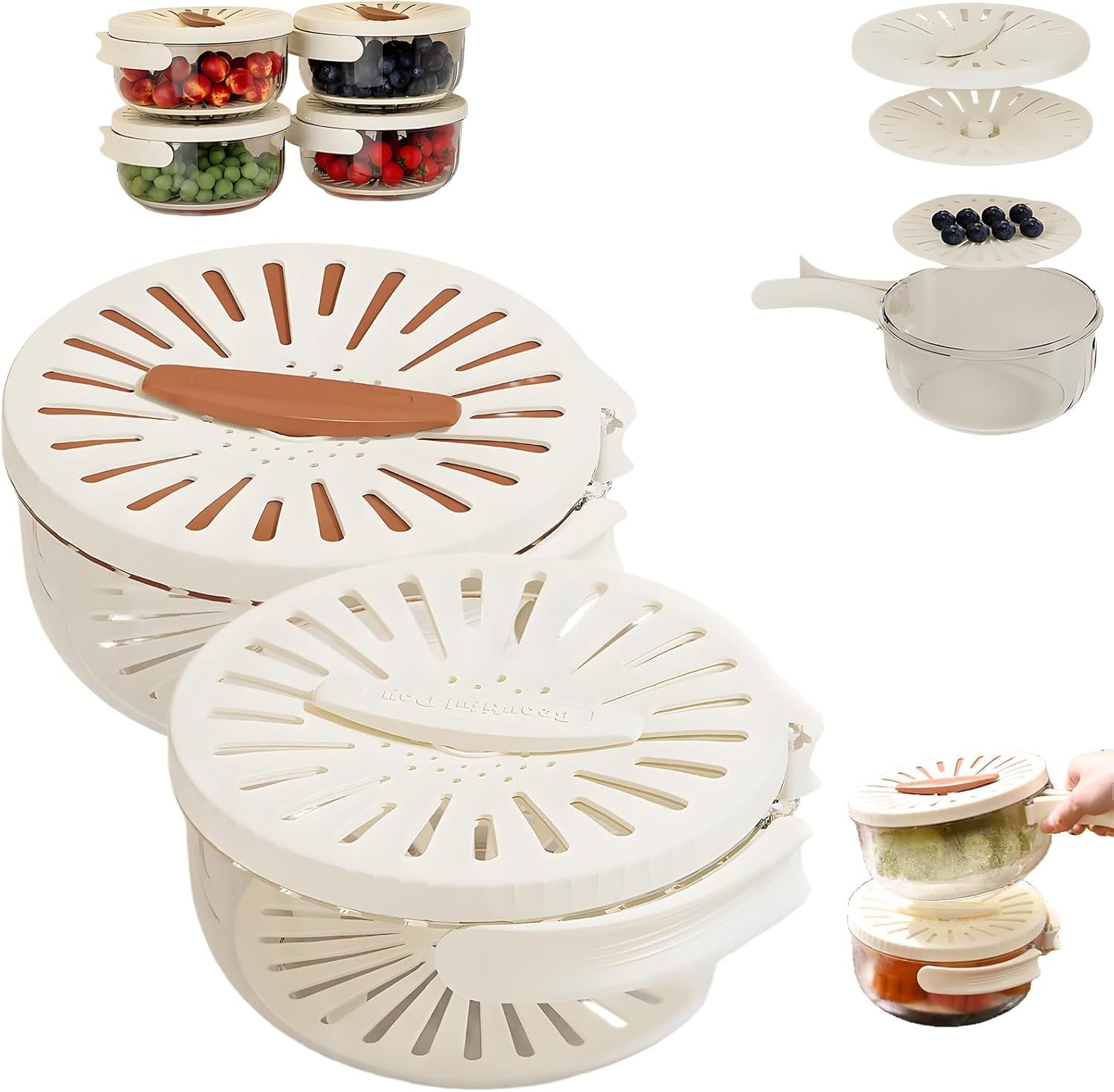 2-in-1 Draining and Preservation Basket, Multifunctional Fruit Washing Bowl with Strainer to Simplify Washing & Storing, Quickly Cleans and Dries Fruits with Freshness Design