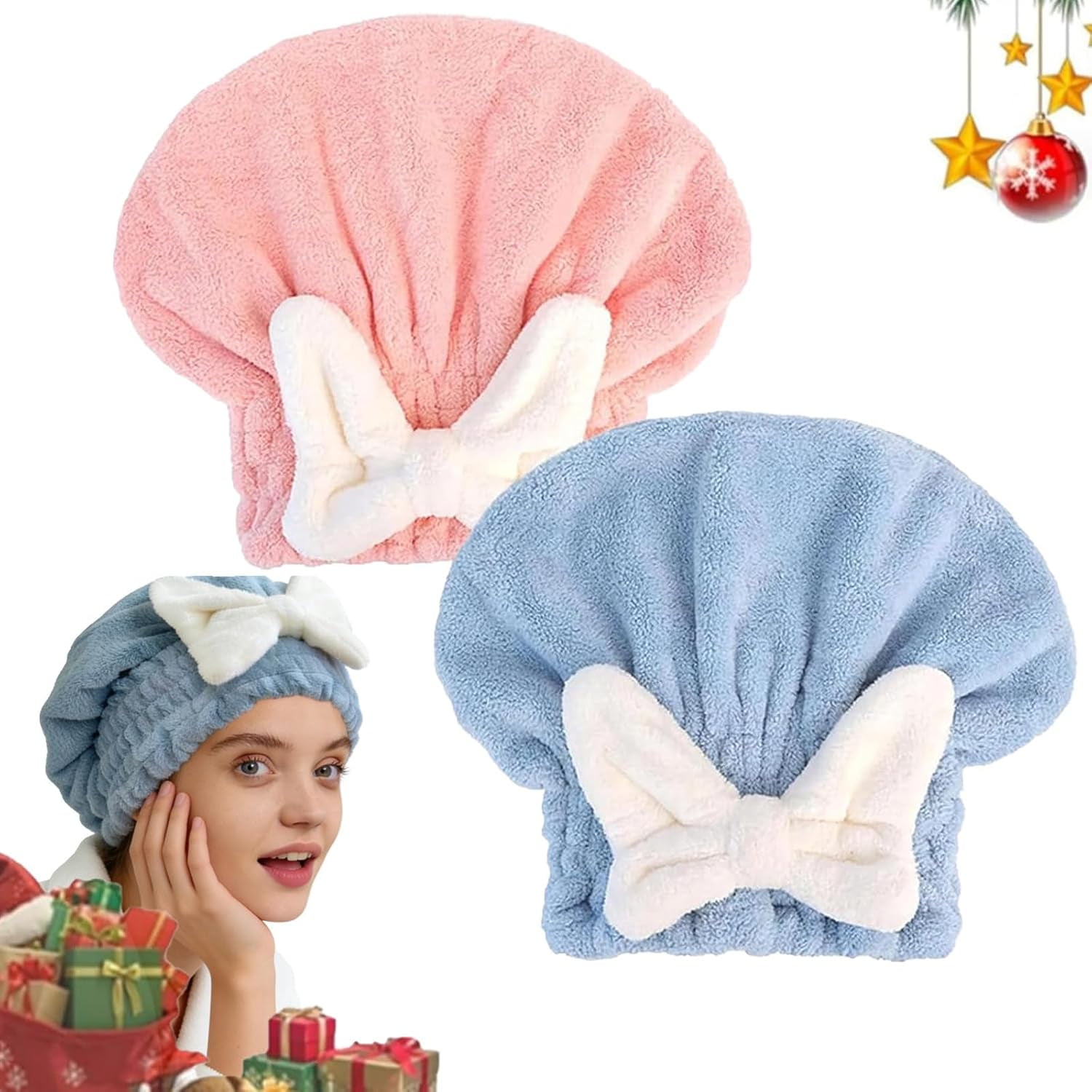 2PCS Absorbent Hair Towel Wrap for Wet Hair | 2026 New Microfiber Quick-Drying Hair Towels with Cute Bow Tie for Women & Girls