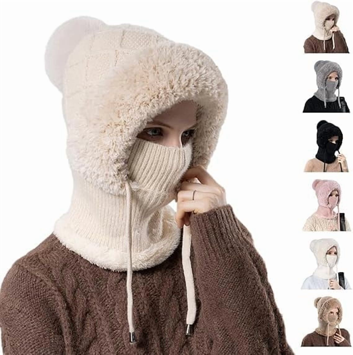 2026 Upgrade 3 in 1 Beanie Hat for Women | Windproof Knitted Beanie with Scarf and Mask, Winter Warm Balaclava for Fall & Winter