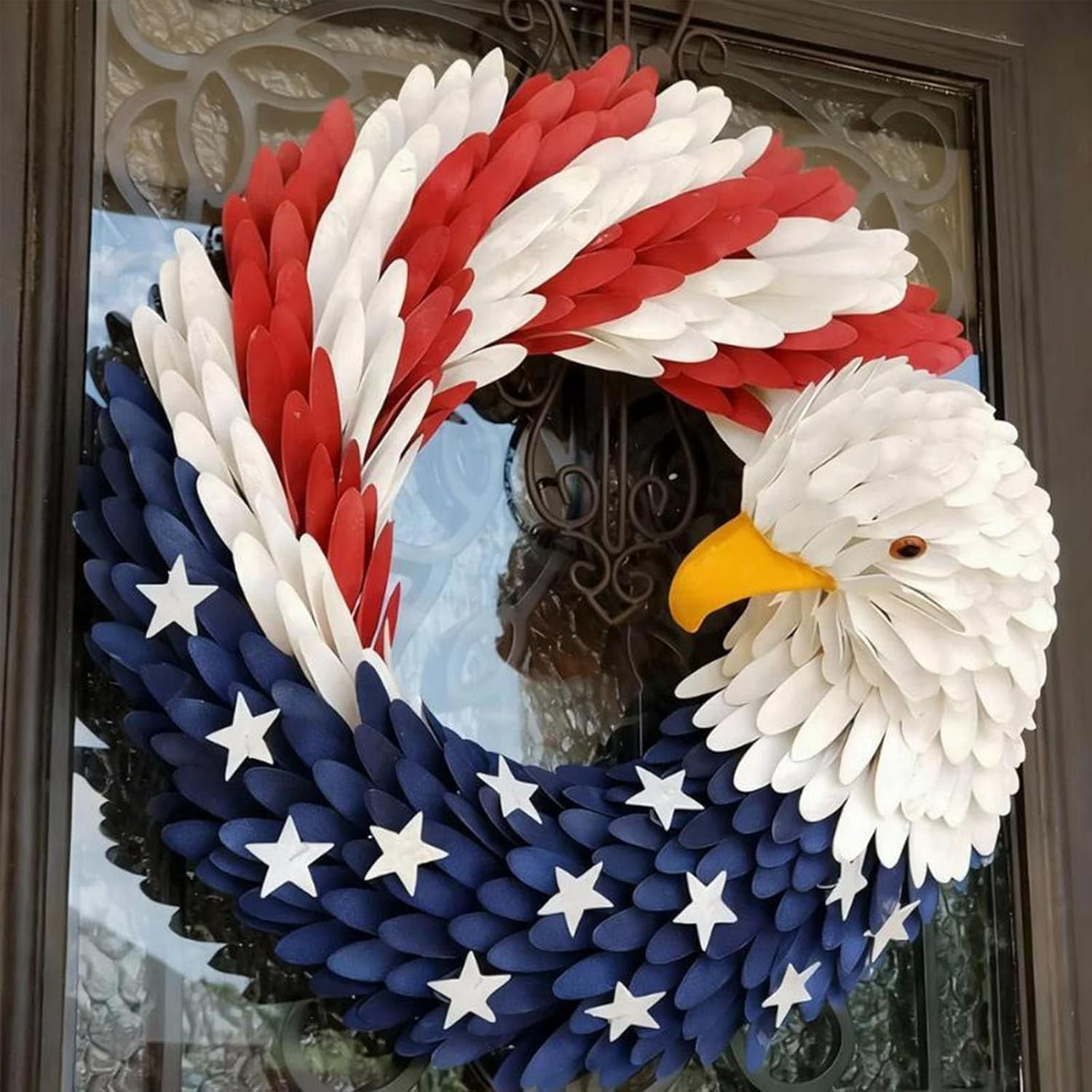 250th Anniversary Eagle Wreath, Patriotic American Flag Decor for Front Door, Red White Blue Brave Wings Wreath, Independence Day Wall Hanging