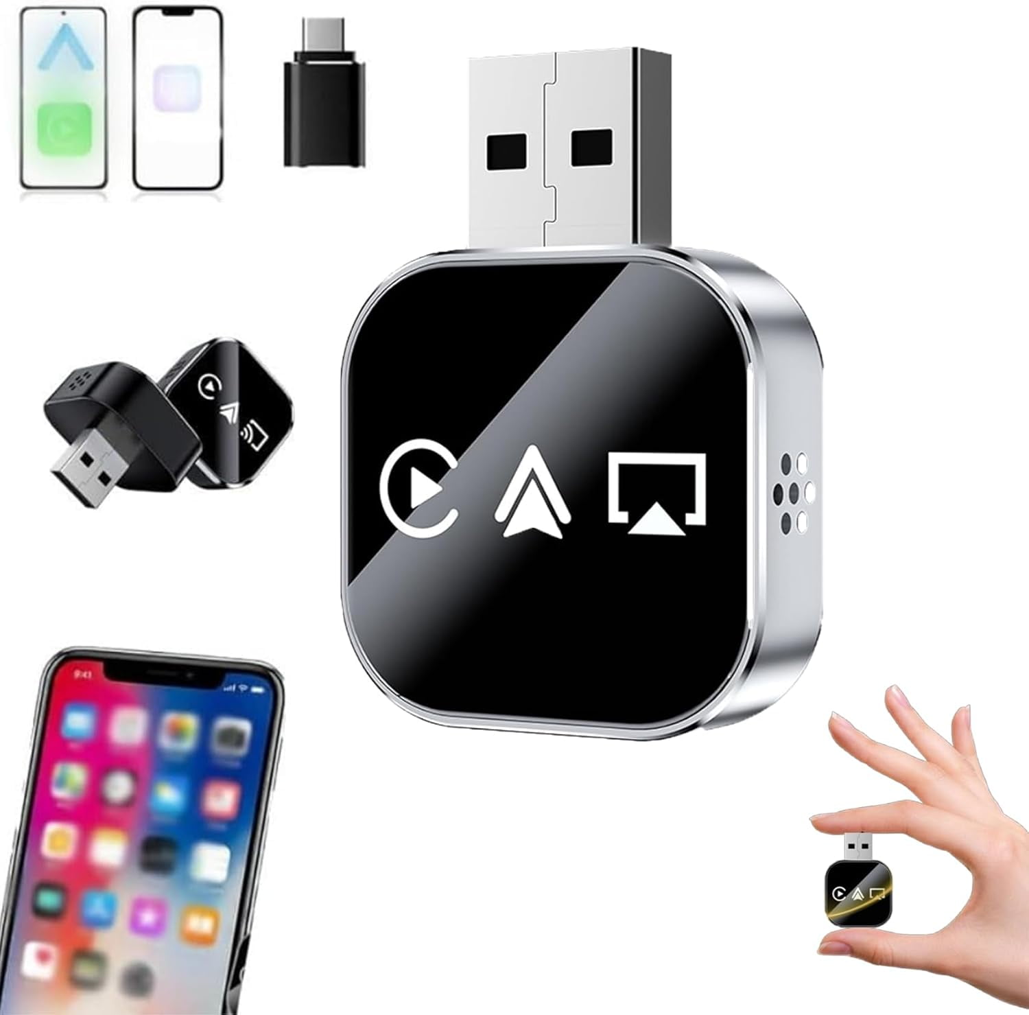 3-in-1 Wireless CarPlay Adapter & Screen Mirroring Dongle, Wired to Wireless Converter for iPhone & Android