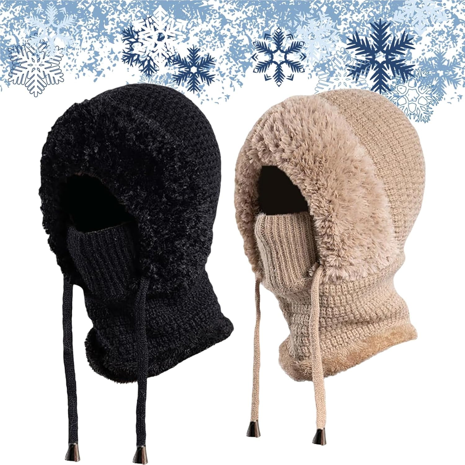 3 in 1 Beanie Hat with Scarf and Mask | Women's Winter One-Piece Knitted Balaclava, for Cold Weather