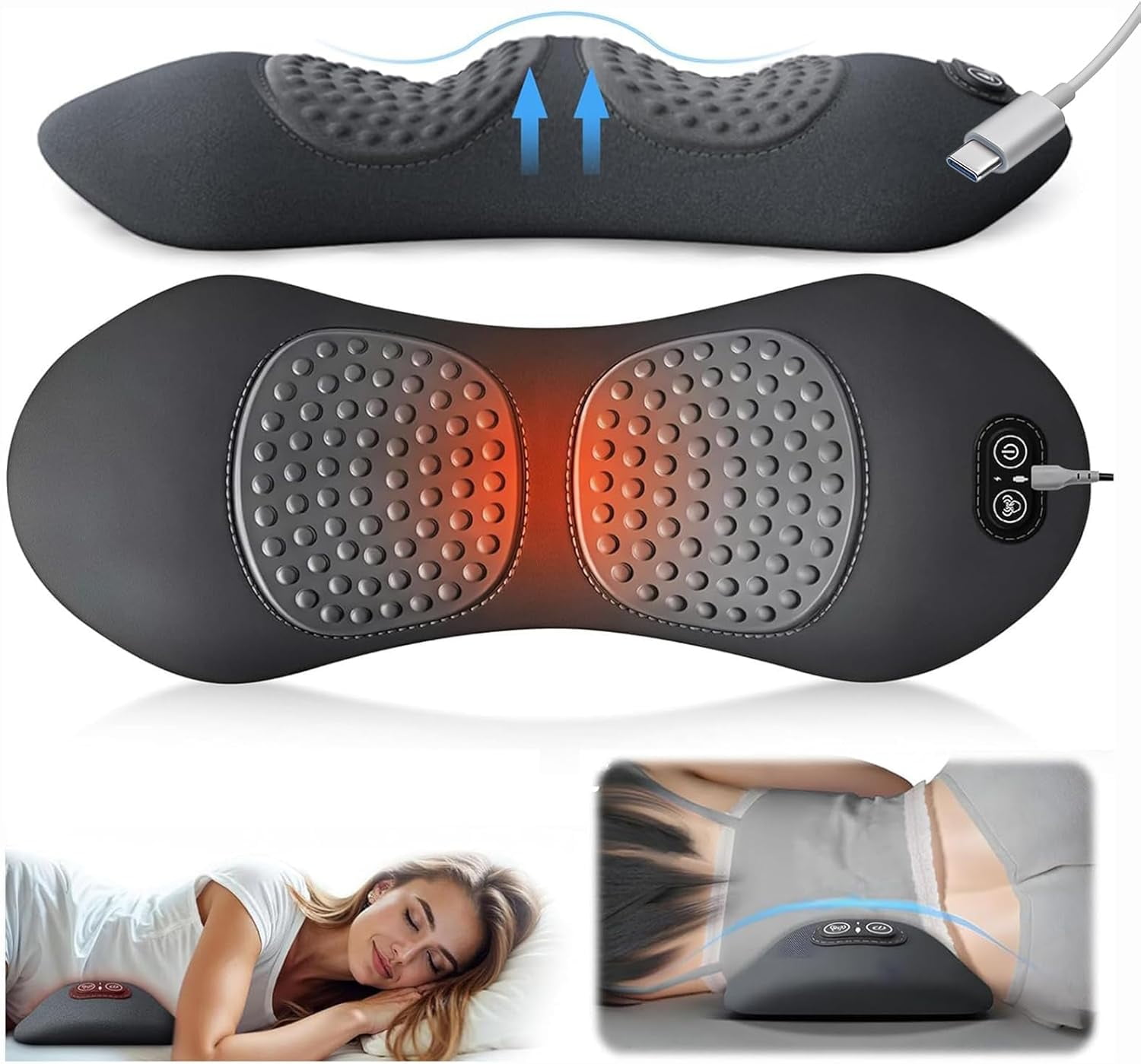 3-in-1 Electric Back Massager Pillow | Back Massager with Heat & Vibration for Bed, Office Chair & Car
