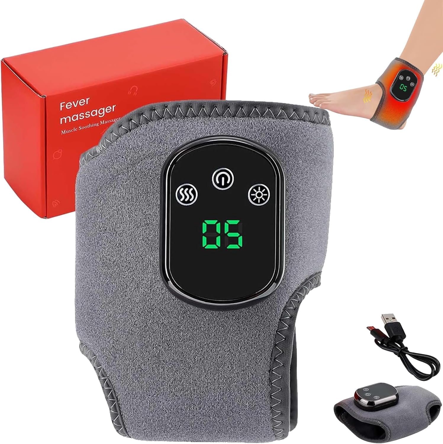 3-in-1 Naxir Foot Revive Massager, Cordless Heated Ankle Wrap with 3 Vibration Modes and 5 Heat Levels for Feet & Ankles, Ideal for Men and Women