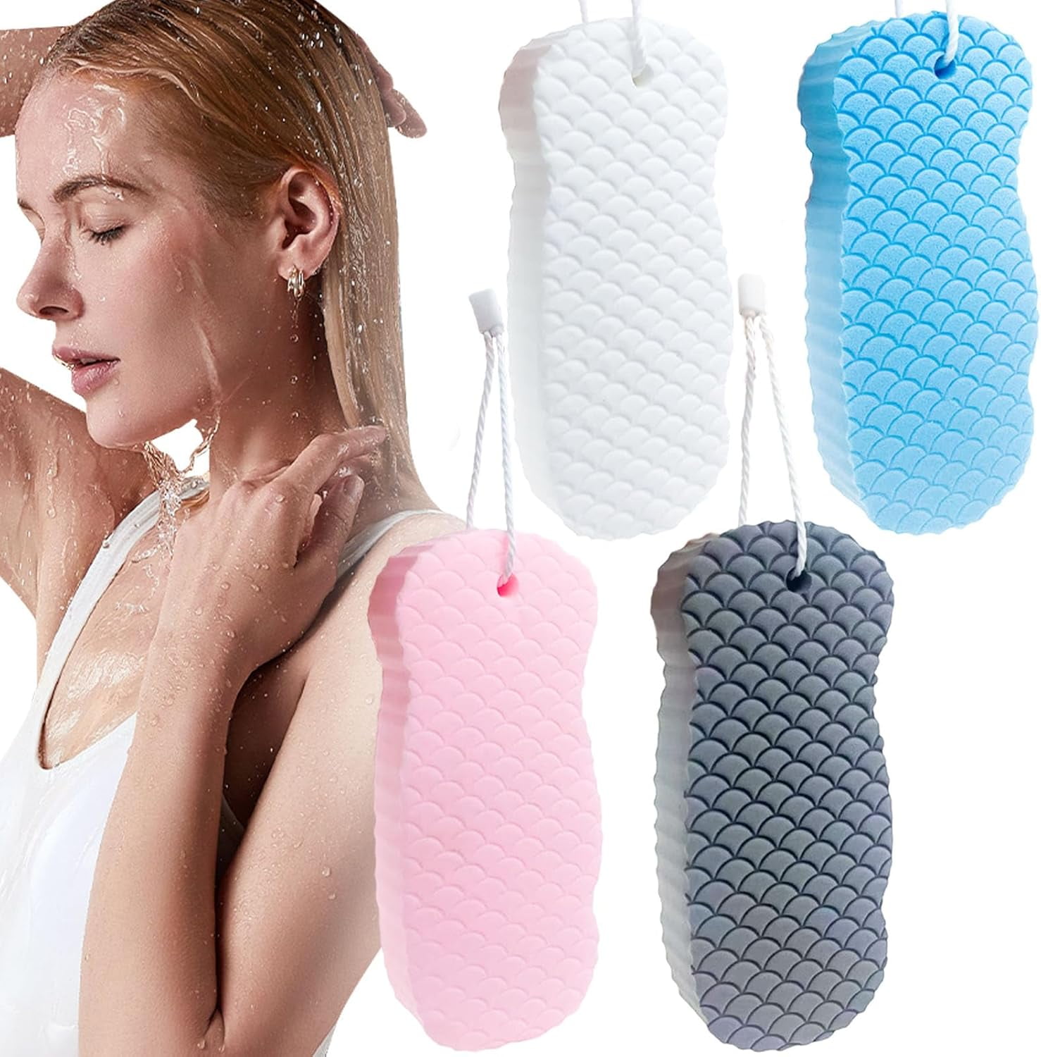 4PCS Magic Exfoliating Bath Sponge Set | 3D Super Soft Reusable Body Scrubber for Dead Skin Removal, Suitable for All Skin Types