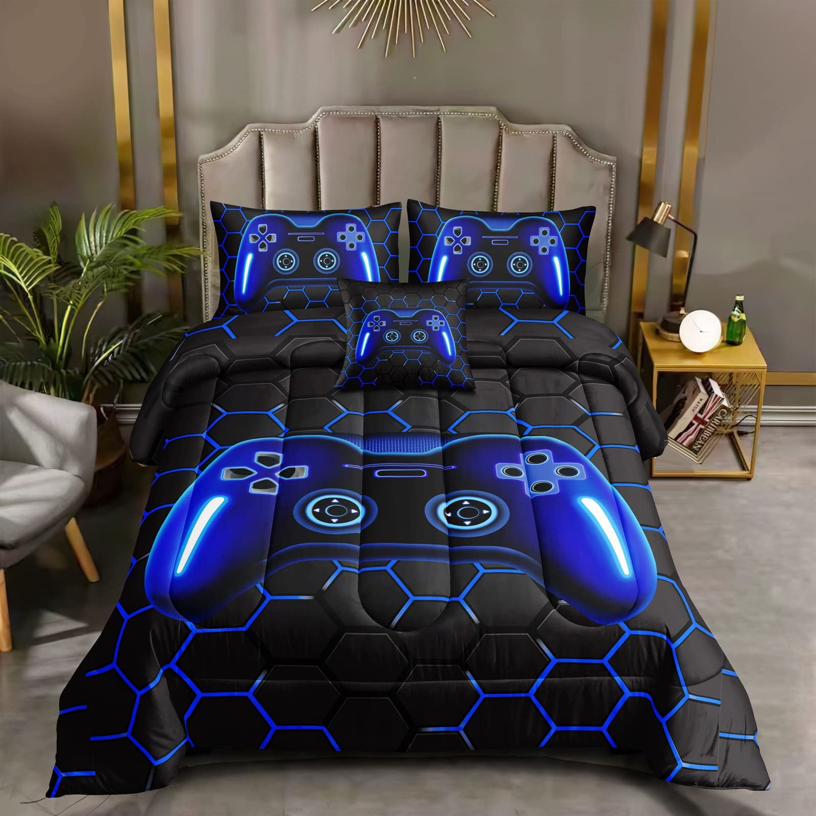 5 Pieces Bed In A Bag Gamer Bedding Set For Adult Gaming Comforters Size Comforter With Fitted Sheet Flat Pillowcase Pillowsham Djth5025twin
