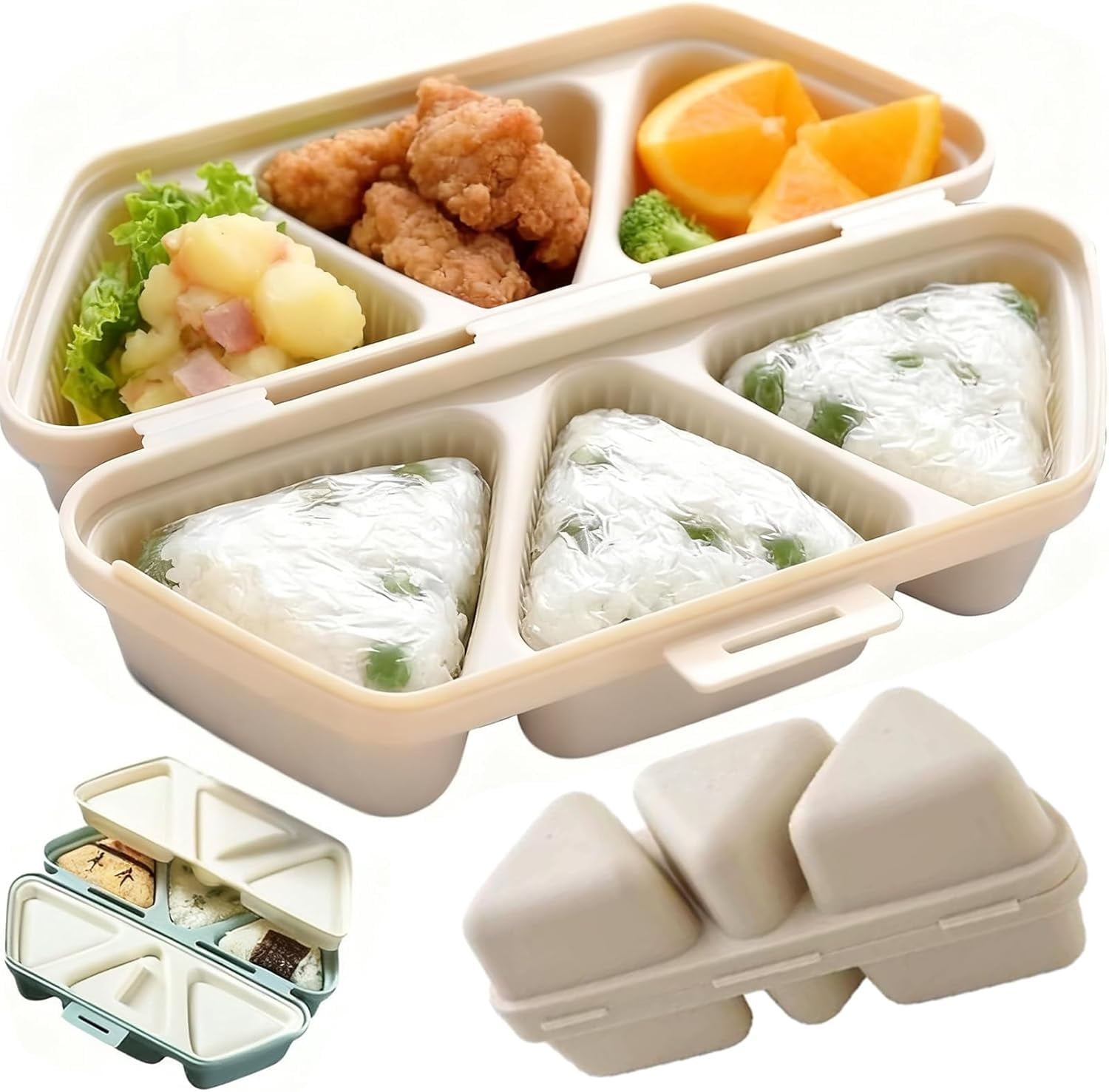 6 in 1 Onigiri Mold - Triangle Sushi Maker, Quickly Creates 6 Rice Balls at Once, Non-Stick Foldable Design, Dishwasher Safe Durable PP Material for Sushi & Musubi