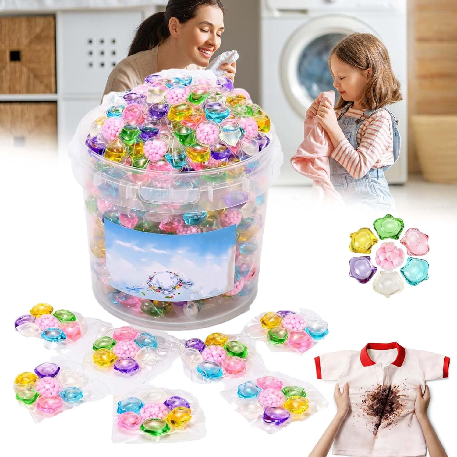 7 in 1 Laundry Detergent, Easy Dissolve Washing Pods, Deep Cleaning Stain Remover with Long-Lasting Fresh Scent, Safe for All Clothes