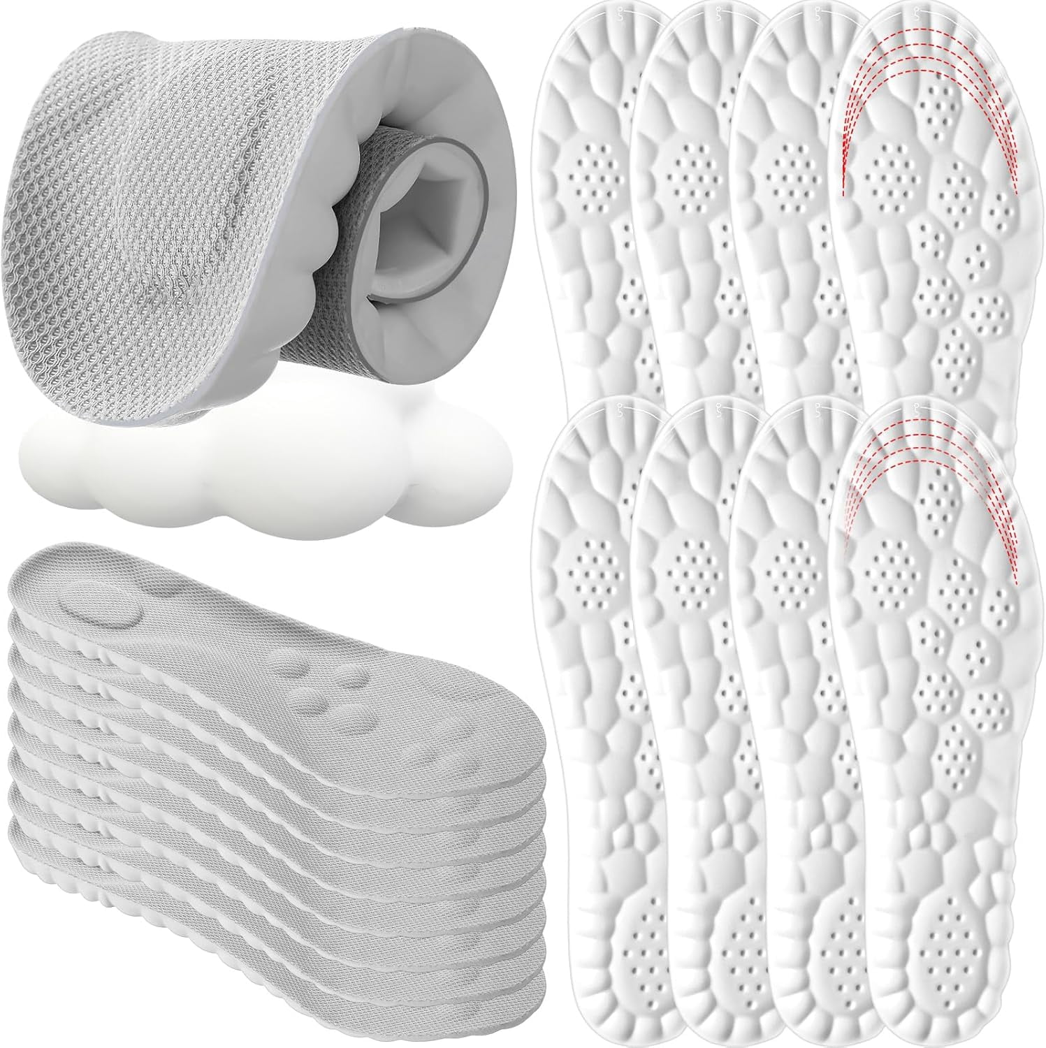 8 Pairs 4D Cloud Insoles for Men & Women | Soft Memory Foam Cushioning with Shock Absorption for Sports Shoes & Foot Pain Relief